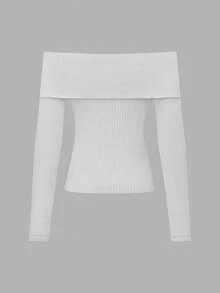 Elegante suéter de punto blanco con hombros descubiertos, jersey de cuello alto de manga larga para mujer, adecuado para vacaciones, bodas, oficina, uso diario, otoño/invierno