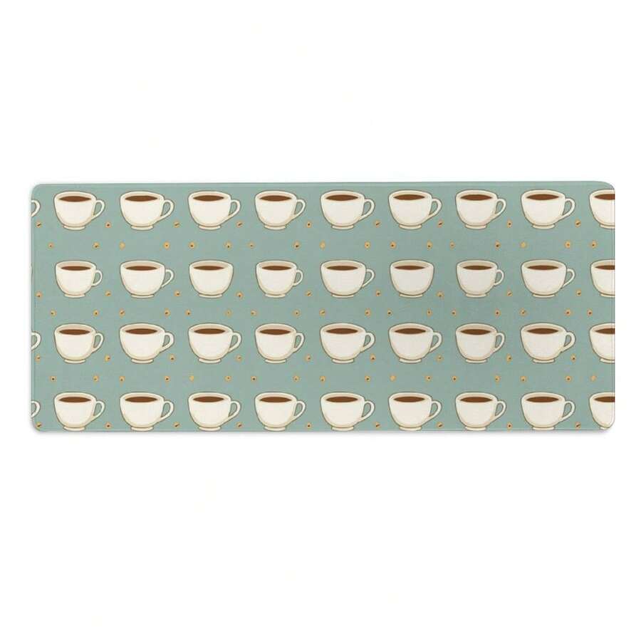 Extra Long Large Desk Mat - Non-Slip Surface, Pastel Mint Green With Beige Coffee Cup Pattern, Extra Wide Mouse Pad & Keyboard Mat For Office, Gaming, Home Workspace - Compatible With PC, Laptop, Computer - Stylish Desk Organizer For Coffee Lovers - Durable Non-Slip Material, Rectangular Shape, Smooth Surface For Comfortable Typing & Gaming, Elegant Coffee Cup Design In Beige & Mint Green, Themed Desk Mat, Desk Mat Extra Large Words, Office Table Accessories, - Rectangle - View 1