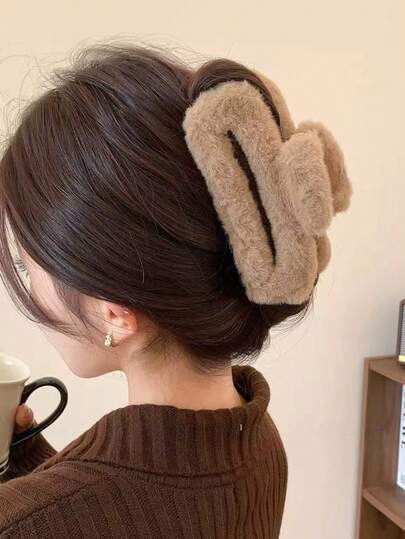 女士超大方形蓬松发爪夹，蓬松发爪，适合发髻发型，秋冬优雅发饰优雅发夹冬季发夹