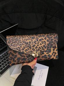Leopard Print Envelope Bag, Vintage Style Niche Design Fashion Handbag For Women - Brown - View 8