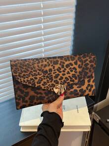 Leopard Print Envelope Bag, Vintage Style Niche Design Fashion Handbag For Women - Brown - View 12