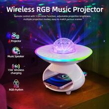 Moderne RGB Projektionslampe - USB aufladbar Bluetooth Lautsprecher, kabellose Ladestation, Wohnzimmer Tischlampe, ideales Geschenk