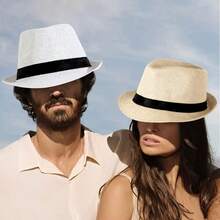1pc SummerAutumn Breathable Linen Jazz Hat, British Style Casual Gentleman Fedora - White - View 2