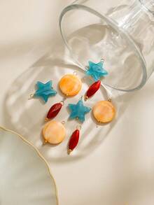 3 buc/pachet Pentagramă, rotundă, asimetrică, geometrică, cârlige pentru cercei din acrilic și oțel inoxidabil