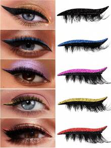 Set combo di ombretti e ciglie finte, include eyeliner glitterato adesivo e ciglie finte, impermeabile, senza colla necessaria, adatto per trucco da festa e palcoscenico, ideale per principianti