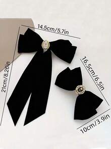 2 piezas Clips para el cabello con lazo de terciopelo negro estilo vintage francés para niñas, elegante accesorio de lazo de terciopelo con detalle de flor de rosa de perla falsa, conjunto de horquillas para el cabello adecuado para fiestas festivas y uso diario - Negro - Ver 6