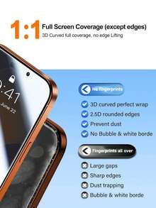 3pcs Privacy Screen Protector Compatible With Iphone 17 Pro Max, Made Of Tempered Glass, Anti-Peeping, Anti-Scratch, 9H Hardness, Sensitive Touch, Bubble-Free, Compatible With Iphone Series, Birthday Gift For Family And Friends, Smartphone Accessories, Waterproof, Shockproof, Anti-Fall, Anti-Fingerprint, Full Coverage - Black - View 5
