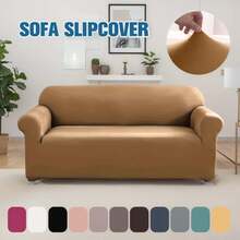 Ensemble de housses élastiques pour canapé, housses de meubles en spandex pour canapé, causeuse, fauteuil, anti-froissage, protecteur de meubles (gris clair, lait) Housse de canapé super extensible - Housse de canapé en spandex douce et antidérapante