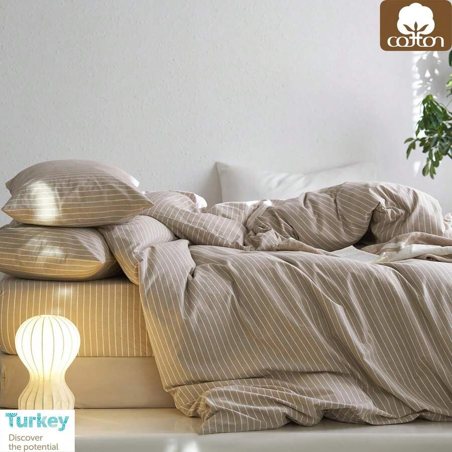 3件套土耳其棉质梭织羽绒被套装 | 羽绒被套和枕套，现代卧室床上用品，135*200厘米，150*200厘米，200*200厘米，200*220厘米，220*240厘米 - 摩卡棕 - 查看 1