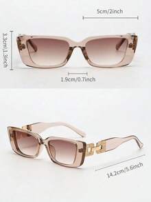 Retro Rectangular Plastic Frame Sunglasses, Classic And Elegant Design, UV Protection, Beach Accessories, To Wear With Sweater, Denim, Sweatpants, Jacket, Dress, Long Sleeve Shirt, Ideal For Family Outings, Beach, Travel And Summer Vacation - 卡其色 - 查看 4