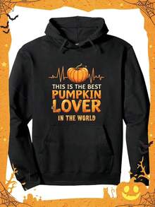 Men's Halloween Pumpkin Lover Graphic Hoodie - Black With Orange Print, Ultra-Soft Pullover Sweatshirt, Regular Fit Casual Streetwear, Mid-Stretch Fabric & Front Pocket For Fall Season, Halloween Clothes,Fall Hoodies,Men's Fall Clothes,Street Wear,Halloween,Mens Hoodies,Y2k Clothes,Jesus Hoodie,Thanksgiving Day,Nightmare Before Christmas,Christmas - 黑色 - 查看 1