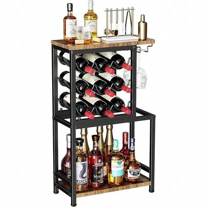Local Shipping 3 Tier Wine Rack Tabletop With Glasses Holder, Versatile Liquor Stand For Home Bar, Mini Bar Table Corner Liquor Whiskey Wine Display Stand,   Wine Rack Freestanding Floor