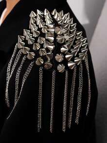 1 件独特设计时尚个性化精致时尚银色尖刺流苏肩章配饰男士适合日常商务通勤 - 彩色 - 查看 9