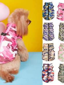 1pc Pet Vest, Fashionable Camouflage Contrast Color Zipper With Leash Hole, Suitable For Poodle, Bichon Frise, Autumn/Winter - Multicolor - View 4