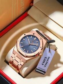 Men's Fashion Luxury Quartz Watch – Waterproof Luminous Stainless Steel Business - P924玫金藍面鋼帶款 - 查看 8