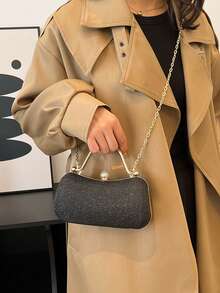 Fashionable Chain Shoulder Evening Handbag - Black - View 4