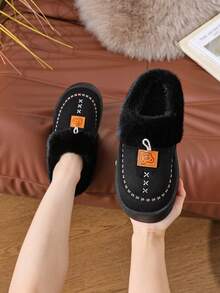 2pcs Boy & Girl Thick Plush Indoor Slippers, Winter Home Use