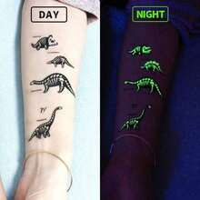 10 Sheets Luminous Dinosaur Temporary Tattoos, Waterproof Glow In The Dark T-Rex Pterosaur Velociraptor Triceratops Stegosaur Designs Pattern, Birthday Party Favors, Stocking Stuffer, Goodie Bag Fillers, Christmas Eve Gifts 4DSM - Multicolor - View 9