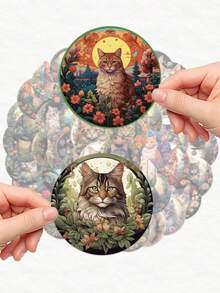 50 pegatinas de gatitos de dibujos animados, no repetitivas, autoadhesivas, para botellas de agua, suministros de oficina, escritorios de computadora, estanterías, cuadernos, bicicletas, patinetas, guitarras, decoración. Uso único, perfectas para regalos a amigos y suministros para fiestas. - Multicolor - Ver 4