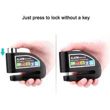 高分贝自行车报警锁摩托车报警盘锁带钢缆 - 110dB 警报器警报、振动和运动检测、6mm 按压式锁定机制、耐用铝制机身和防喷漆涂层、易于安装，确保户外安全、自行车锁、光滑的金属表面、坚固的结构