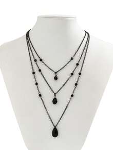 3pcs/Set Gothic Style Personalized Sweet And Cool Dark Rhinestone Black Blood Drop Tassel Necklace Choker For Women, Halloween Party Accessories, Halloween Gift For Friends - Black - View 4
