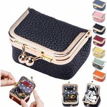 CZ Mini Leather Jewelry Box Tiny Travel Jewelry Case Women's Small Genuine Leather With Kiss Lock Coin Purse Portable Solid Color Wallet For Ring Necklace Earring Black Small 7547 - 黑色 - 查看 1