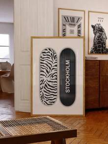 1/3pcs Frameless Black White Wall Art Set, Modern Chic Apartment Decor, 777 Leopard Print, Bold Typography Poster, Stockholm Skateboard Print For Room, Dorm, Party Gift Room Decor, - Multicolor - View 4