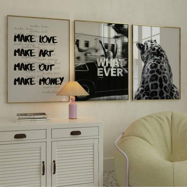 1/3pcs Frameless Retro Black White Gallery Wall Art, Y2K Aesthetic Collage Set, Apartment Posters, Fashion Icon Decor For Room, Dorm, Party Gift Vintage Decor,