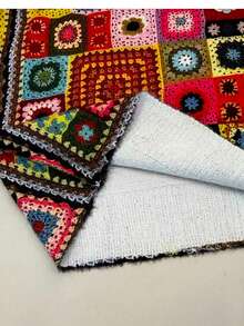 大码波西米亚风格全印花彩色方形针织套头衫，长款落肩，圆领，常规长度，罗纹针织细节，略有弹性，适合秋冬季 - 彩色 - 查看 4