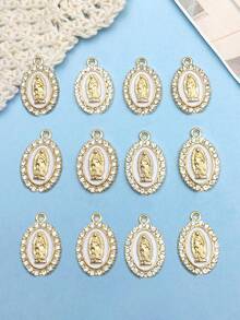 12 piezas de colgantes de Virgen María esmaltados de colores aleatorios, suministros para hacer joyas como pulseras y collares de bricolaje - Blanco - Ver 5