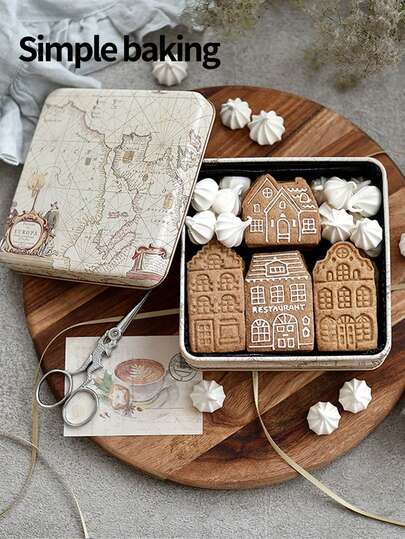 A 4-Piece Set Of Retro House-Patterned Cookie Cutter, Christmas Kitchen Parent-Child Cookie Molds, Nordic Architectural Style Cookie Stamps, Christmas Decorations, Cake Decoration Cookie Shaper, And Dessert-Making Tools Christmas Christmas Decorations Christmas Pajamas Christmas Gifts Christmas Decor