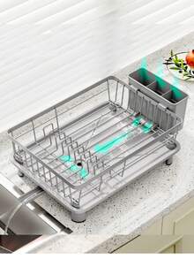 1pc Pink Dish Drying Rack For Kitchen Counter,Rustproof Countertop Dish Drainer With Utensil Holder For Sink,Kitchen Organizer For Dishes, Spoons And Forks