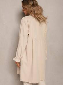 Abito camicia casual da donna con bottoni davanti e vestibilità ampia - Beige - Visualizzare 3