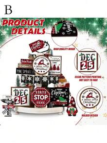 Conjunto de 14 peças de decoração de bandeja em camadas para inverno, conjunto de decorações de bandeja em camadas com boneco de neve, floco de neve, placas de madeira rústicas azuis, peças centrais de mesa para festa de inverno, decoração de centro de mesa para festa de Natal, decoração de casa de Natal - Multicolorido - Ver 7