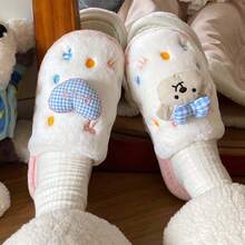 Süße Cartoon Schleife Teddybär Hausschuhe für Innenräume, bequem & leicht, dicke Sohle warme Plüsch Hausschuhe für Herbst/Winter