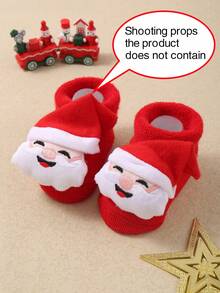 1pair Infant Christmas Red Socks For Newborns And Toddlers Baby Fluffy Ball Thicken Warm Santa Claus Design Anti-Slip Soft Floor Leg Warmers, Adorable Cozy For Babies Indoor, Autumn And Winter Daily Wear & Christmas Party,Christmas Gift Socks - Red - View 7