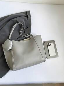 时尚多功能通勤大容量单肩手提包 - 灰色 - 查看 6