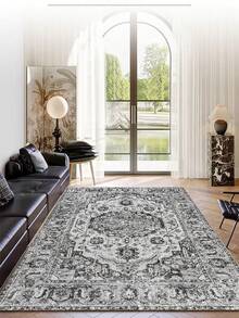 1pc High-Grade Gray - Classic - Geometric Floral Striped Bohemian Area Rug, Soft Faux Wool Rectangular Rug In European And American Style, Machine Washable, Suitable For Living Room, Bedroom, Entryway, Bathroom, Hallway, Patio, Kitchen, Indoor Outdoor, All Season Large Size Mat, Home Decor - Multicolor - View 4
