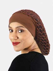 1pc Handmade Crochet Wide Elastic Hair Net For Women, Synthetic Silk Headscarf Cap Wig Cap For Daily Use,Summer,Beach,Hat - Multicolor - View 5