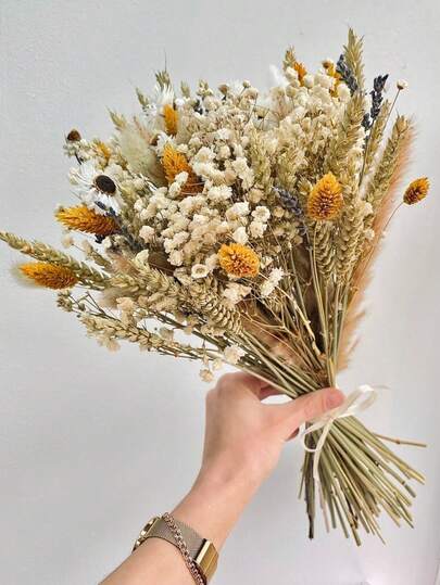 1 Bouquet Mixed Flowers Including Baby's Breath, Eucalyptus, Lavender, Natural Plant Flower Bouquet For Vase, Wedding, Bridal Bouquet, Home/Office Decor, Party