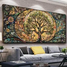 1 Set 30x60cm Or 40x80cm Life Tree DIY Diamond Painting Full Round Diamond Mosaic 5D Diamond Embroidery World Tree New Arrival Nordic Decor, Frameless - Multicolor - View 2