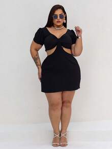 VESTIDO DE MANGA PLUS SIZE VERÃO TECIDO SOLTINHO DECOTE FRANZIDO SEXY CONFORTO LOOK VERÃO CURVE G1 E G2 - PRETO DUNA - Visão 5
