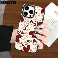Funda de imitación de teléfono con orificios grandes, fondo amarillo claro y estampado de corazones rojos. Compatible con modelos como 16 Pro, 16, 15 Pro, 14, 14 Plus, 14 Pro, 13, 13 Pro, 12 Pro y 11/11 Pro. Ideal para regalos de cumpleaños y celebraciones. - Blanco - Ver 3