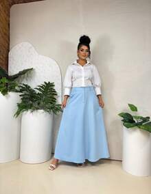 WOMEN'S LONG TAILORED SKIRT, EVANGELICAL FASHION, HIGH WAIST - Baby Blue - View 2
