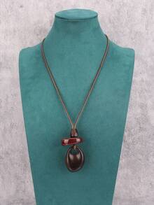 1pc Vintage Green Stone Sun Shaped Alloy Necklace, Gift For Girlfriend, Wife, Mother - Irregular Oval Ring - View 3