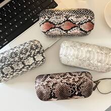 1pc Tropical Print Snake Skin PVC Faux Leather Eyeglasses Case, Crush-Resistant Portable Sunglasses/Glasses Storage Box, Suitable For All Seasons
