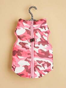 1pc Pet Vest, Fashionable Camouflage Contrast Color Zipper With Leash Hole, Suitable For Poodle, Bichon Frise, Autumn/Winter - Multicolor - View 2