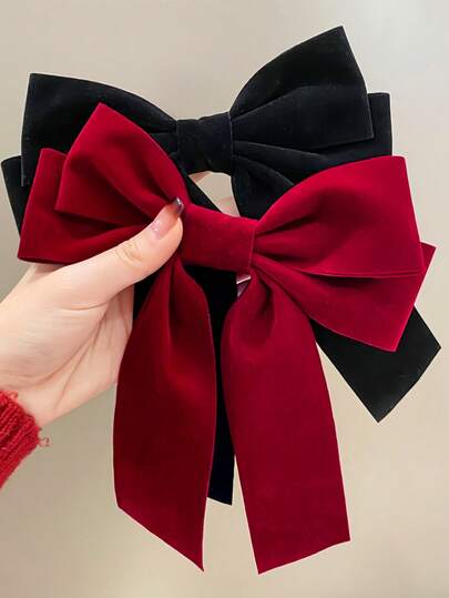 1pc Black Velvet Large Bow Hair Accessory Hairpin For Women, Alligator Hair Clip For The Back Of The Head, Top Clip Hairpin For Brides, Wedding Engagement Toast Dress For Adult Women, Sophisticated Velvet Red Bow Hair Decoration For Girls., Claw Clips, Hair Slide, Hair Barrettes