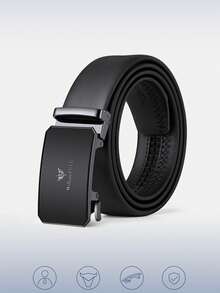 WilliamPOLO Genuine Leather Belt For Men, Casual Waist Belt, 3.5cm Width, Adjustable Automatic Buckle, Can Be Trimmed To Fit