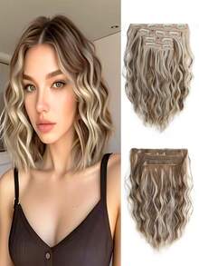 Clip In Hair Extensions 4 PCS/Set 12 Inch Short Water Wave Hair Extension For Women Heat-ResistantSynthetic Hair Extensions Hairpieces
